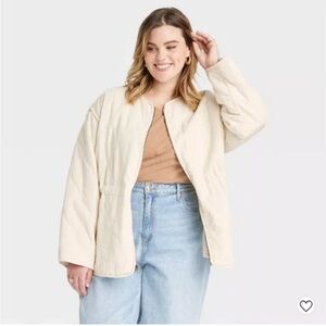 New-universal thread-L-cream-long sleeve corduroy jacket , decorative quilting